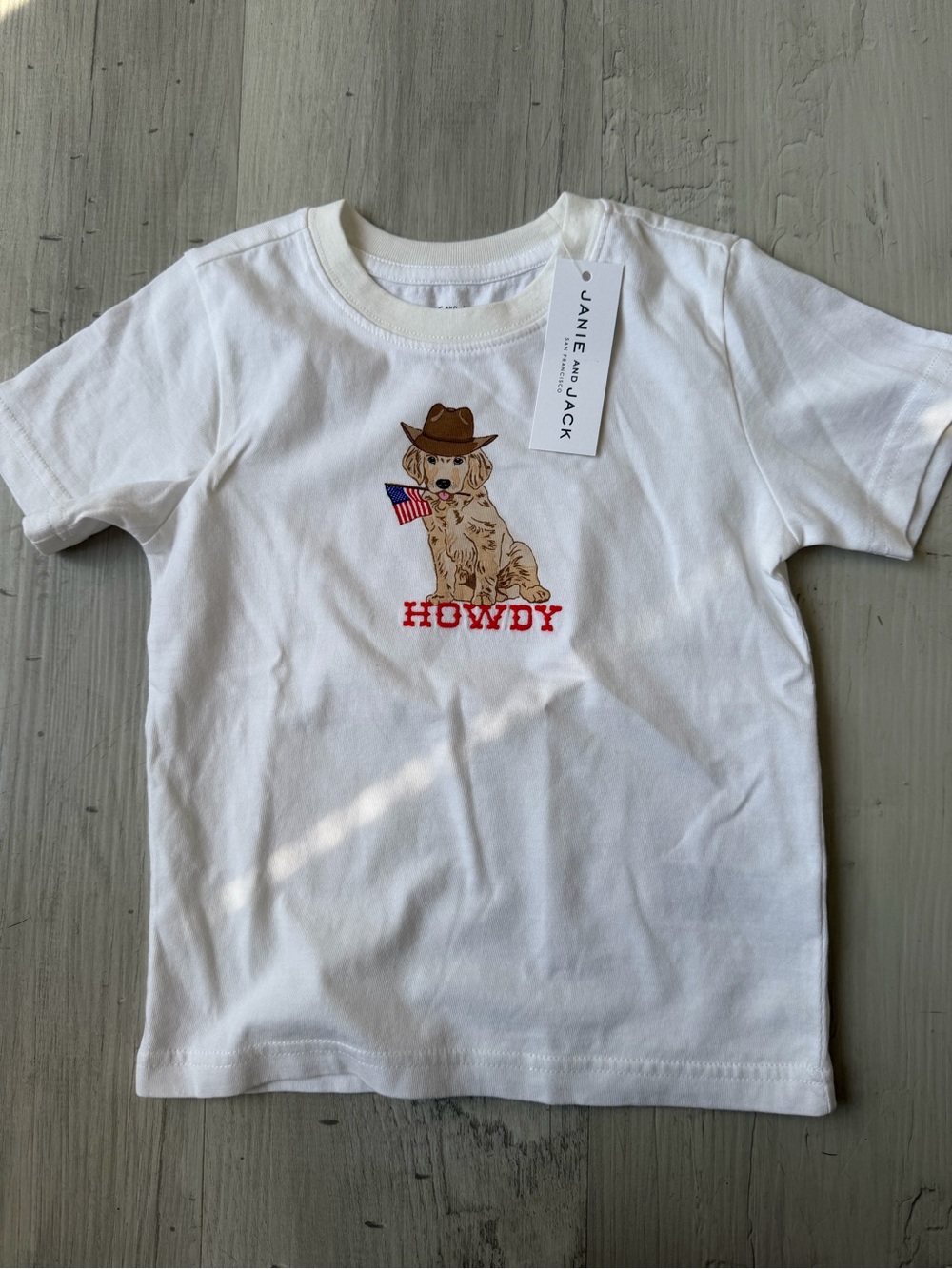 Janie and Jack White Tee with Puppy and Red 'Howdy' Fourth of July